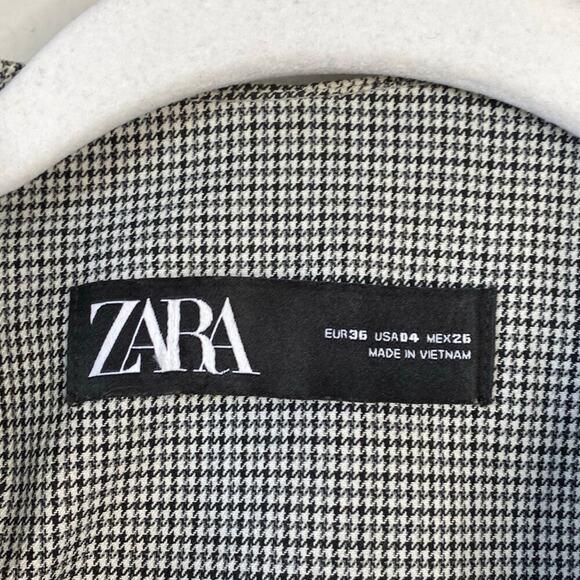 ZARA Micro Houndstooth Blazer Jacket Women's Size 4 Office Career Travel Gray - Picture 4 of 7